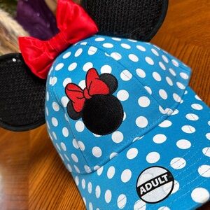 Disney Minnie Mouse Blue Polka Dot Sequin Ears Baseball Hat Snap back/New Adult